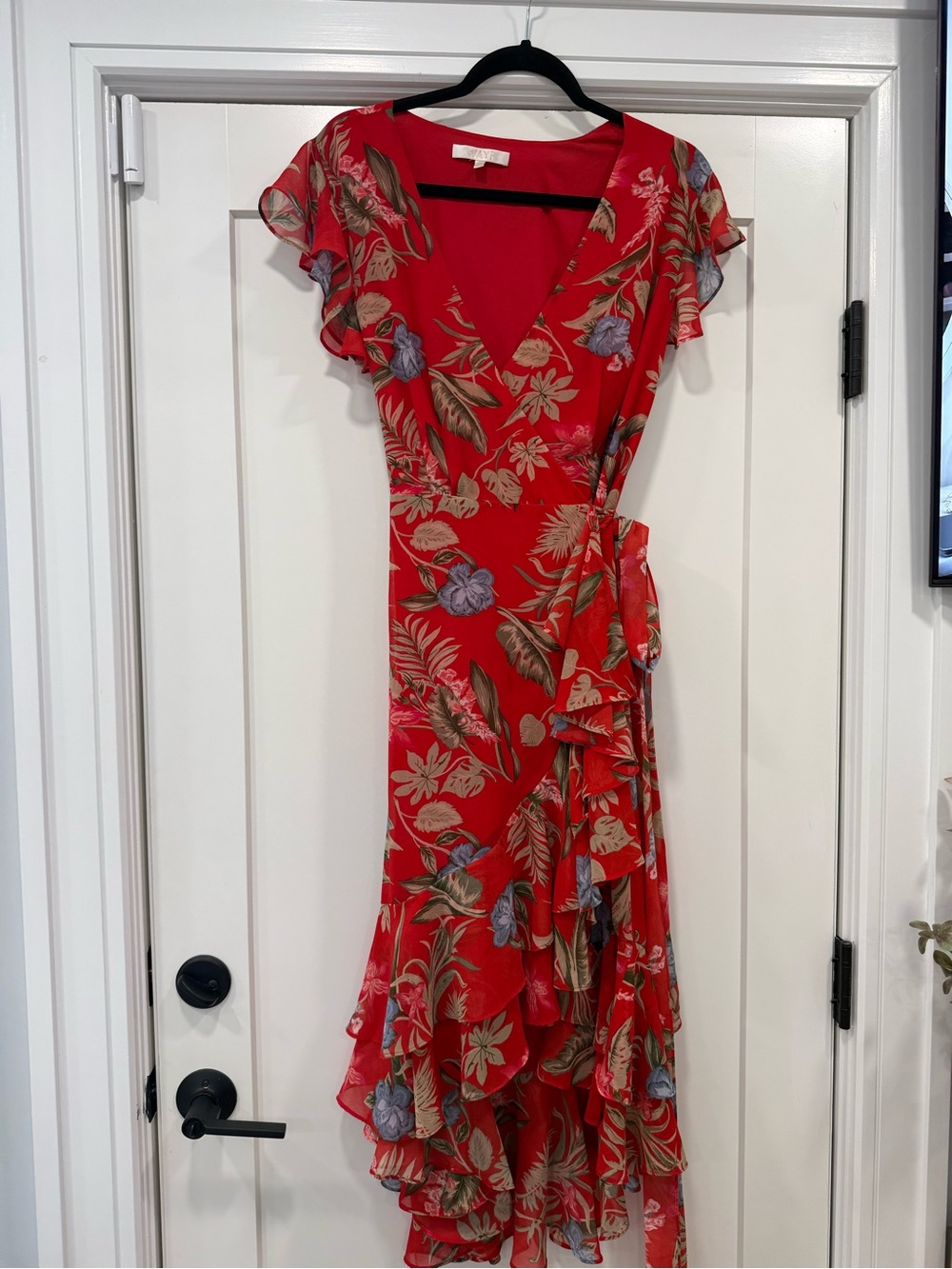 Wayf Red Floral Wrap High-Low Dress